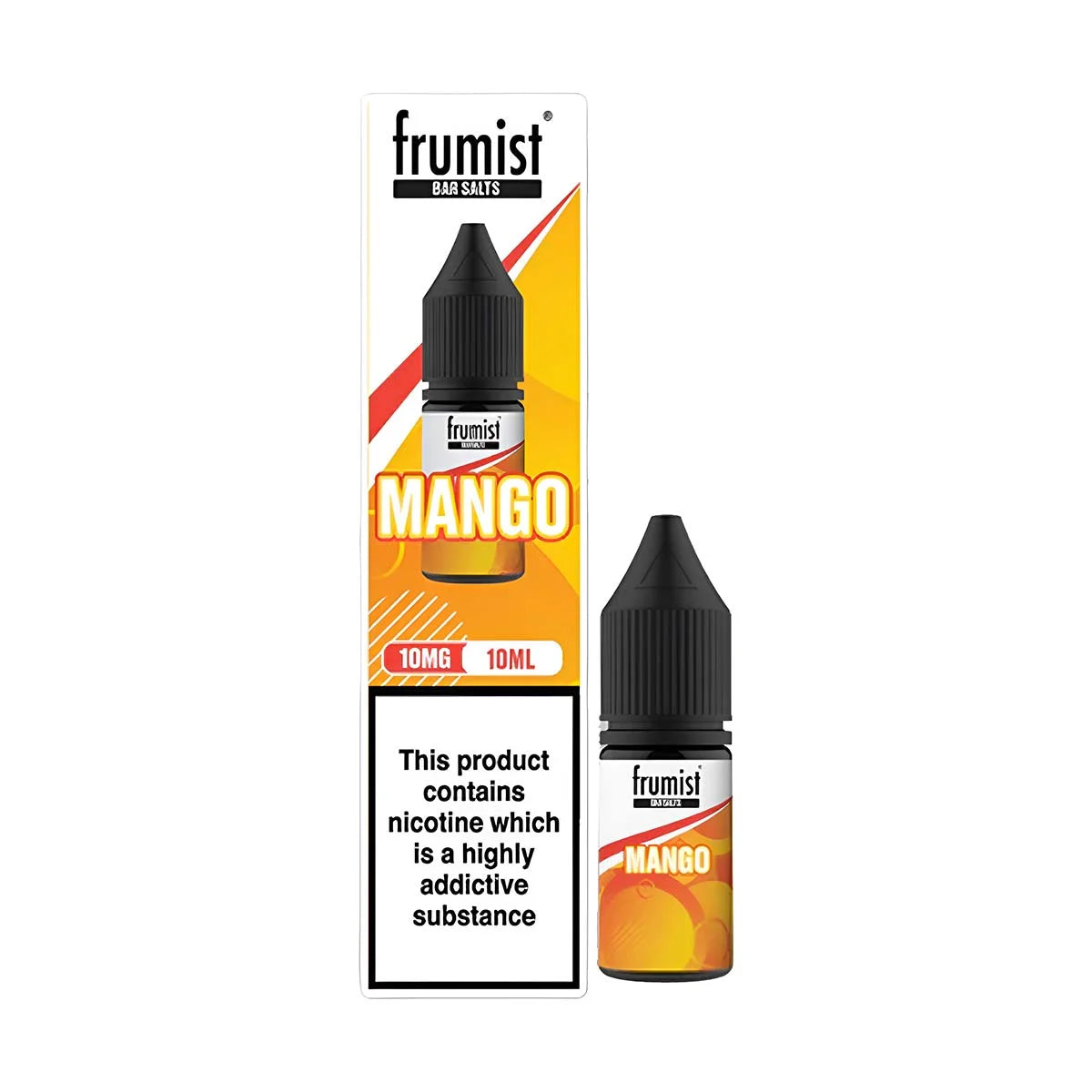 Frumist Nic Salt E-Liquid Mango – 10ml bottle, 50/50 VG/PG blend, available in 10mg or 20mg nicotine strength.