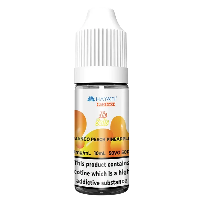 Hayati Pro Max Mango Peach Pineapple Nic Salt vape juice, delivering smooth nicotine satisfaction and a refreshing vape experience.