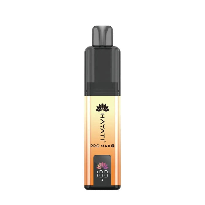 Hayati Pro Max 6000+ Prefilled Pod Kit in Mango Peach Pineapple Flavor, featuring a convenient prefilled pod design and up to 6000 puffs for a satisfying vaping experience.