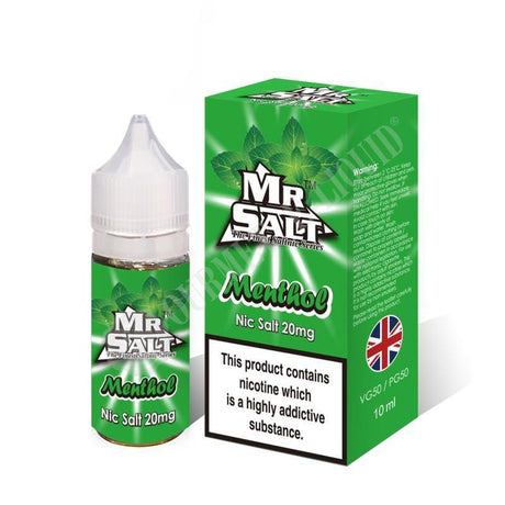 Mr Salt Menthol Nic Salt E‑Liquid – sleek bottle of premium nicotine salt vape juice with a pure and smooth throat hit, ideal for pod systems.