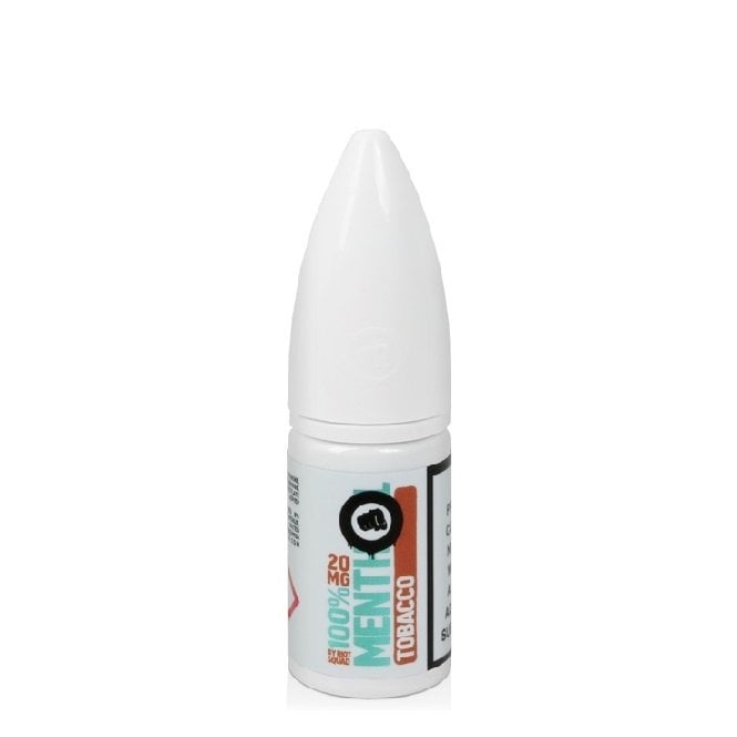 Bottle of Menthol Series Tobacco Riot Squad Punx Nic Salts featuring sleek dark packaging with tobacco-leaf textures and cool mint accents, highlighting the ‘Punx’ logo and classic tobacco flavor with a refreshing menthol twist, made for nicotine salt vape devices.