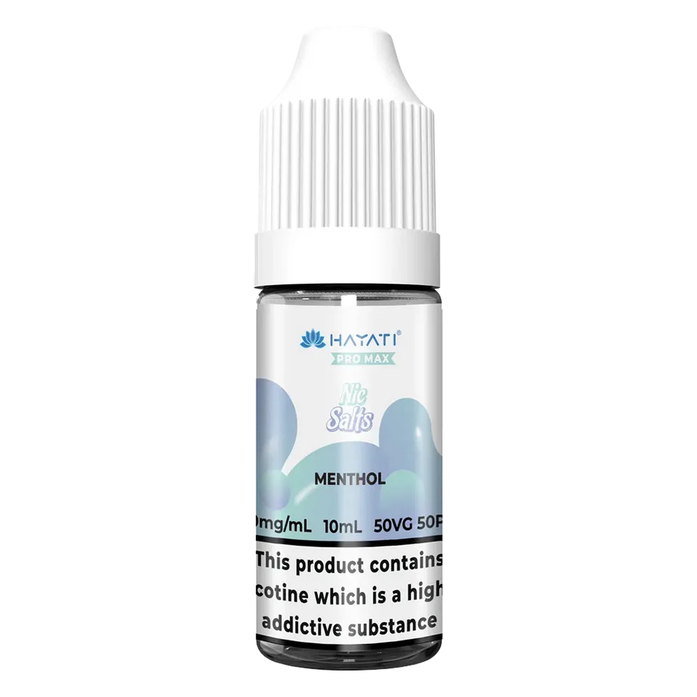 Hayati Pro Max Nic Salt Vape E-Liquid 10ml in Menthol Flavor, offering a smooth and satisfying vaping experience with convenient 10ml bottle packaging.