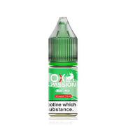 A 10ml bottle of OXVA Ox Passion Mint Mix e-liquid with a green label and white branding text.