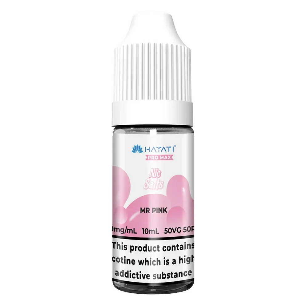 Hayati Pro Max Nic Salt Vape E-Liquid 10ml in Mr Pink Flavor, offering a smooth and satisfying vaping experience with convenient 10ml bottle packaging.