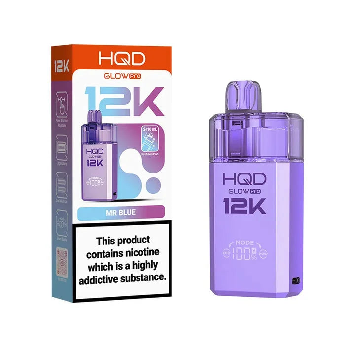 HQD Glow Pro 12K Mr Blue Prefilled Pod Kit offering up to 12000 puffs with smooth flavour