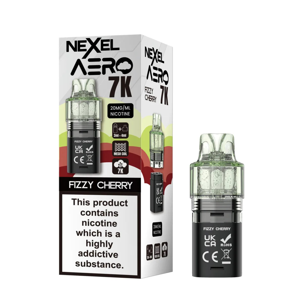 Nexel Aero 7000 Replacement Pods – prefilled Fizzy Cherry flavor pods designed for the Nexel Aero 7000 vape kit.