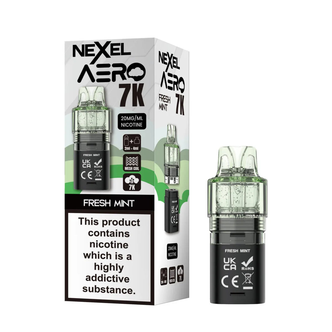 Nexel Aero 7000 Replacement Pods – prefilled Fresh Mint flavor pods designed for the Nexel Aero 7000 vape kit.