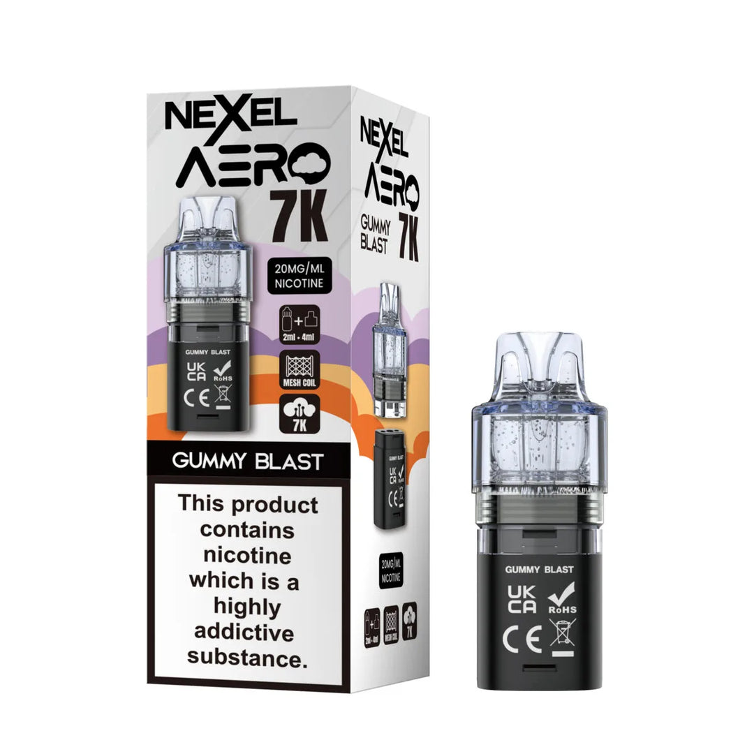 Nexel Aero 7000 Replacement Pods – prefilled Gummy Blast flavor pods designed for the Nexel Aero 7000 vape kit.