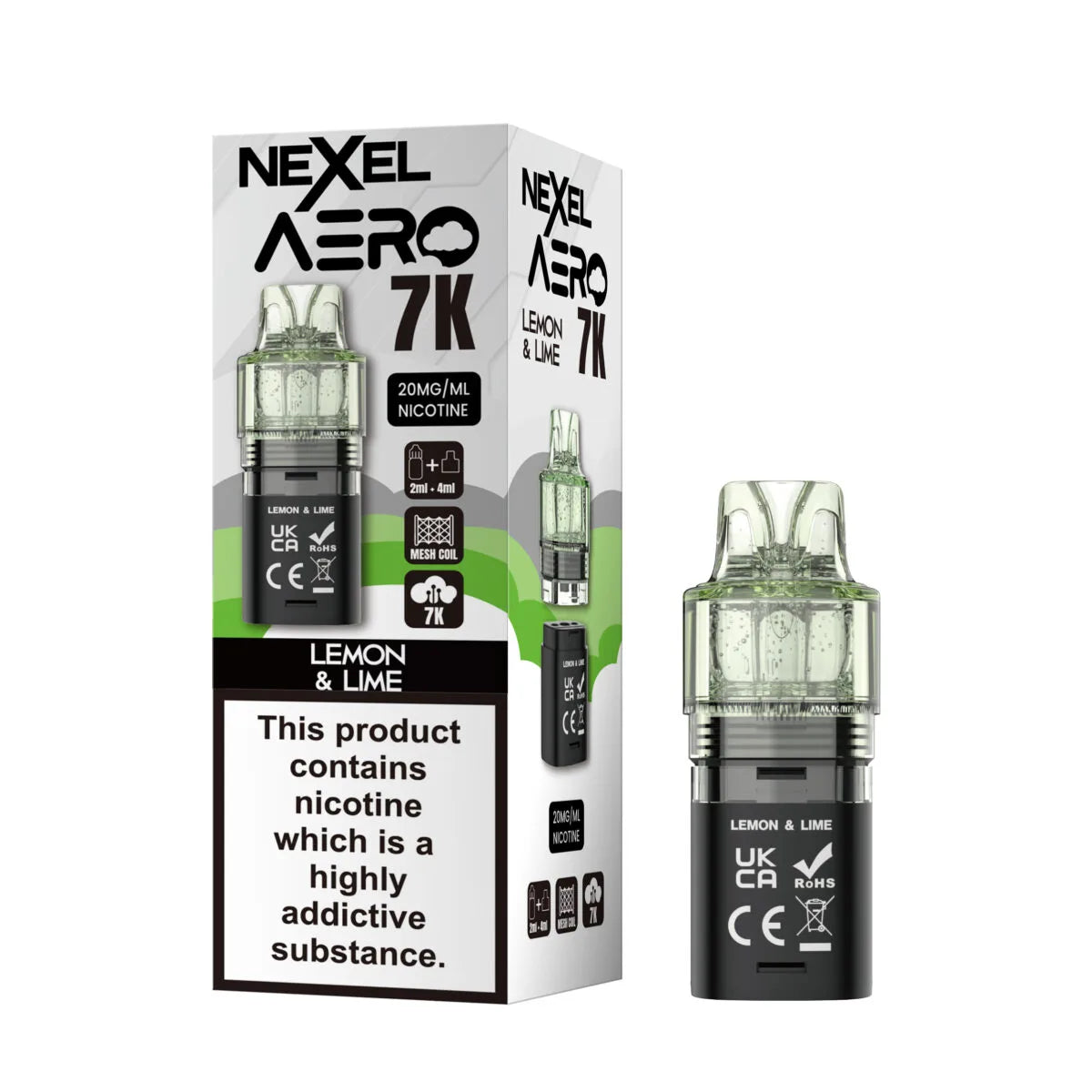 Nexel Aero 7000 Replacement Pods – prefilled Lemon Lime flavor pods designed for the Nexel Aero 7000 vape kit.