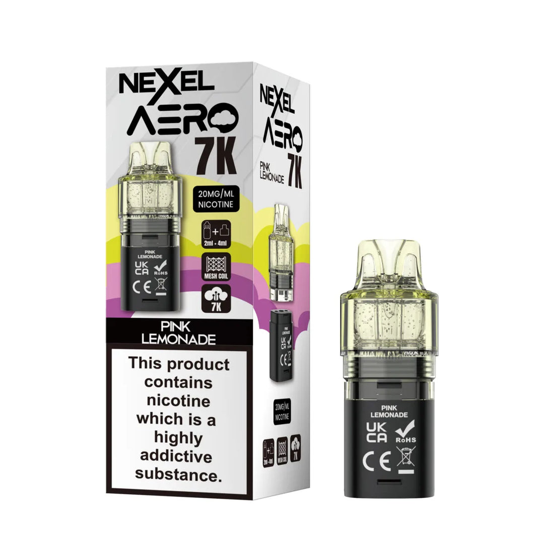 Nexel Aero 7000 Replacement Pods – prefilled Pink Lemonade flavor pods designed for the Nexel Aero 7000 vape kit.