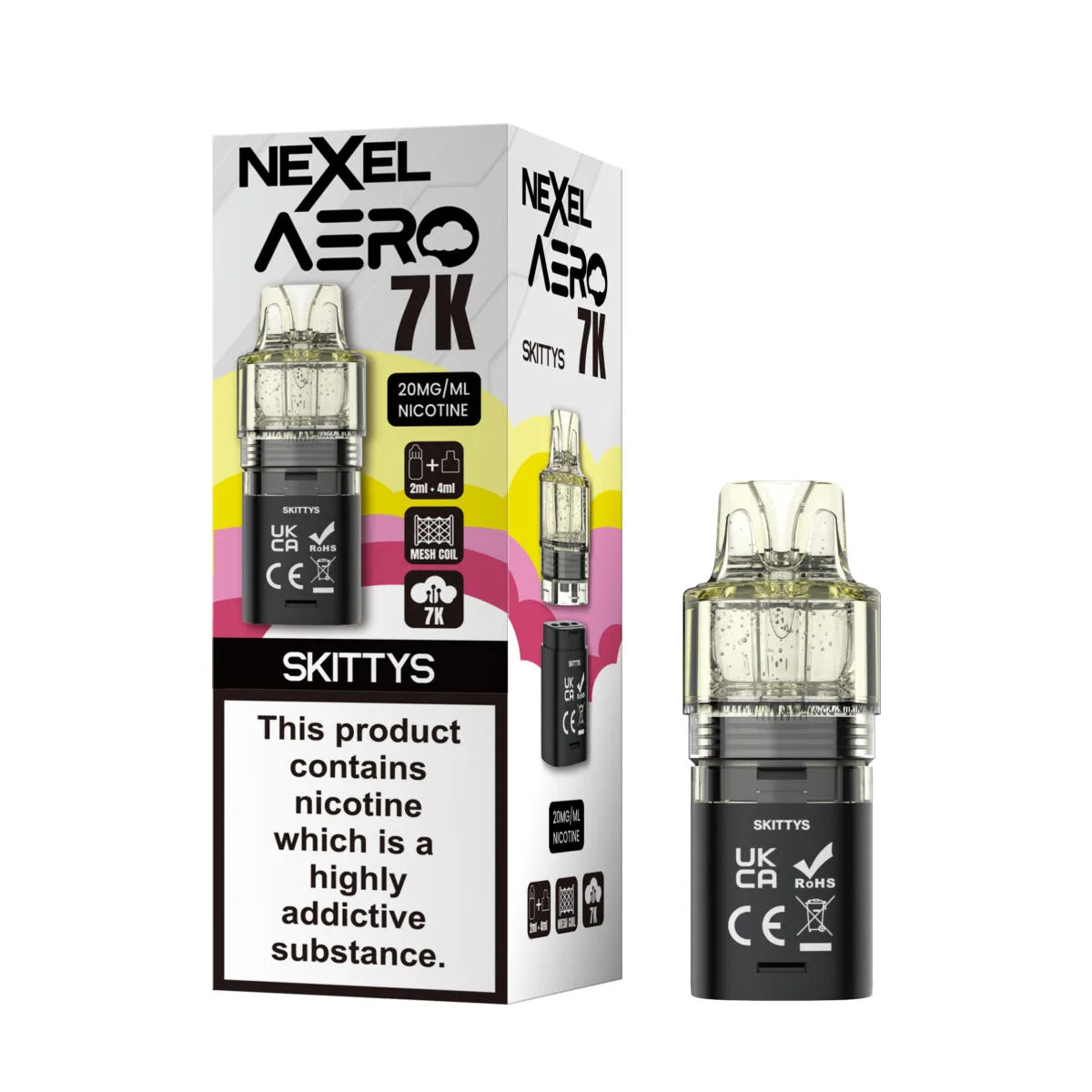Nexel Aero 7000 Replacement Pods – prefilled Skittys flavor pods designed for the Nexel Aero 7000 vape kit.