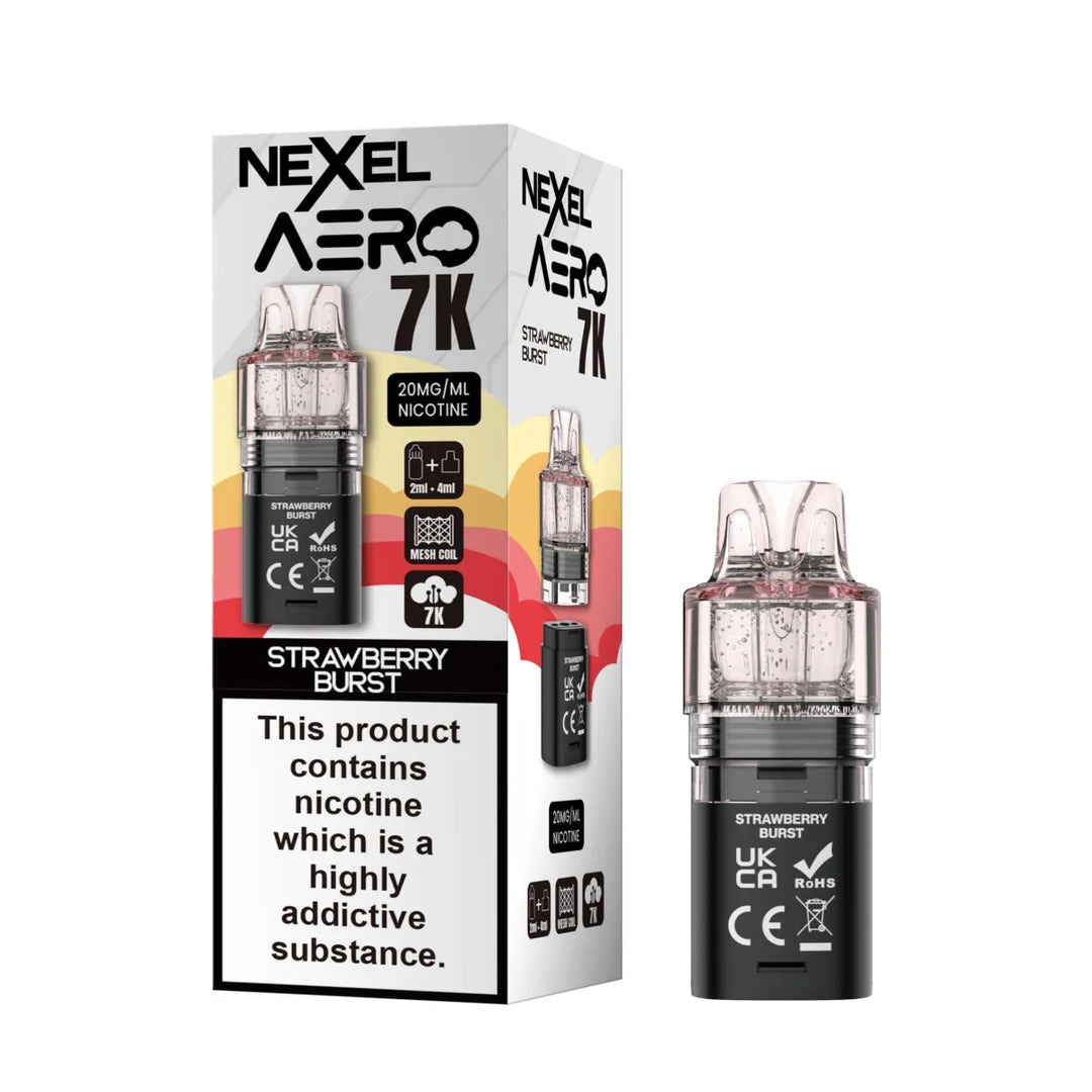 Nexel Aero 7000 Replacement Pods – prefilled Strawberry Burst flavor pods designed for the Nexel Aero 7000 vape kit.