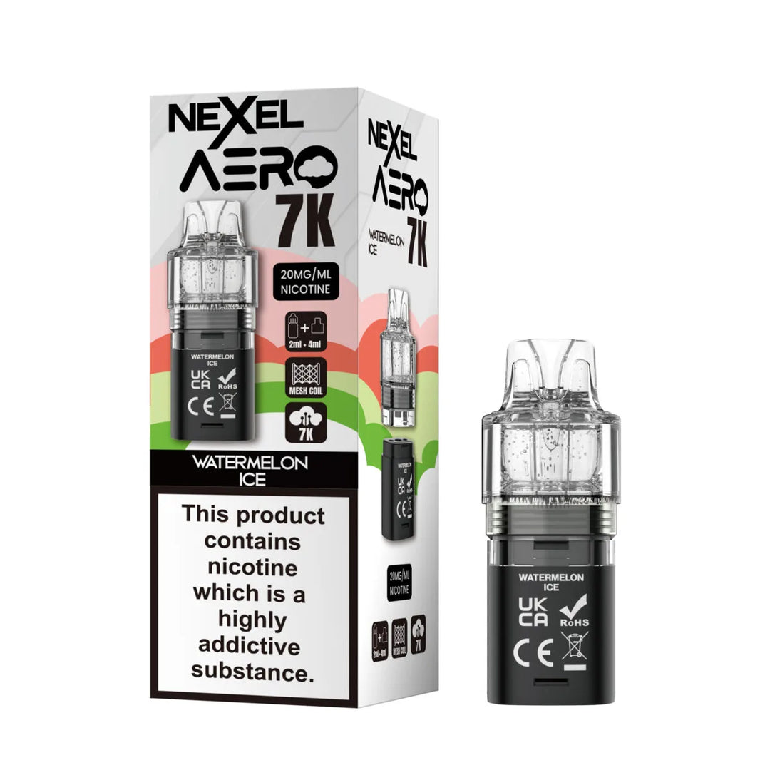 Nexel Aero 7000 Replacement Pods – prefilled Watermelon Ice flavor pods designed for the Nexel Aero 7000 vape kit.