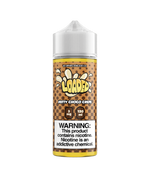 Load image into Gallery viewer, Bottle of Loaded E‑Liquid 120 ml labeled “Nutty Choco Crepe” featuring rich brown and creamy beige packaging with illustrations of a chocolate-filled crepe and nut pieces, accompanied by flavor notes “Apple Fritter, Lemon Bar, Melon Milkshake” in stylized lettering—designed for vape devices.
