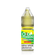 Bottle of Pineapple Freeze OXVA Ox Passion Nic Salt featuring cool icy-blue and vibrant yellow-green packaging, showcasing bold illustrations of pineapple slices surrounded by frost motifs, with the OXVA logo and ‘Ox Passion’ branding prominently displayed—designed for nicotine salt vape devices.