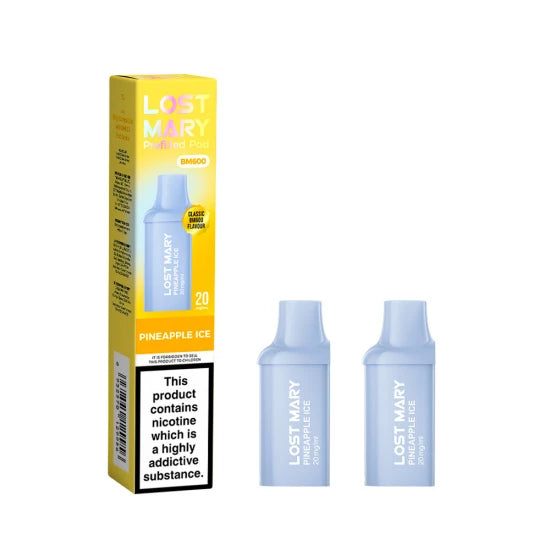 Lost Mary BM600 Prefilled Pods in Pineapple Ice – replacement pods with prefilled e-liquid designed for the Lost Mary BM600 vape kit.