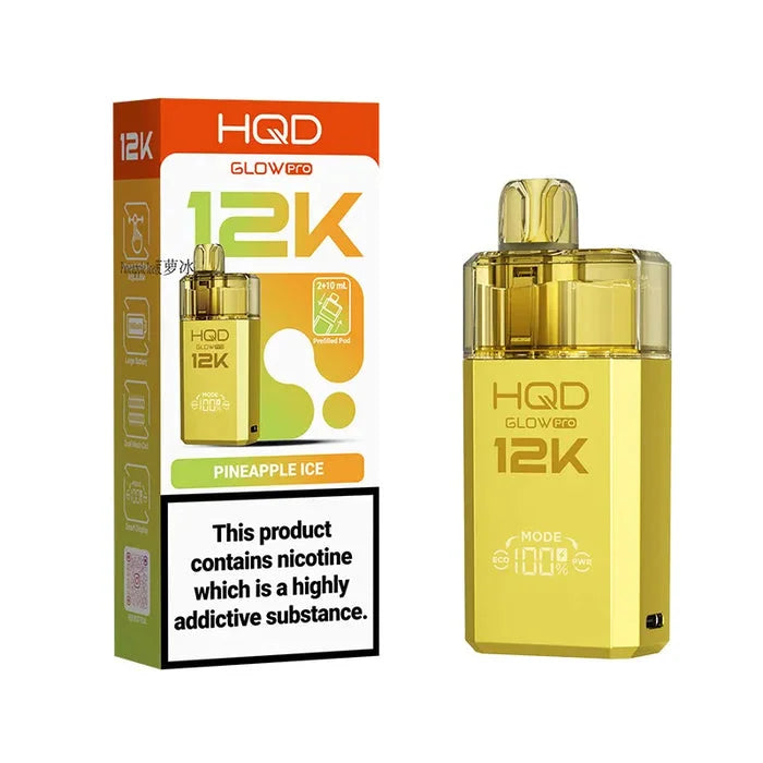 HQD Glow Pro 12K Pineapple Ice Prefilled Pod Kit offering up to 12000 puffs with smooth flavour
