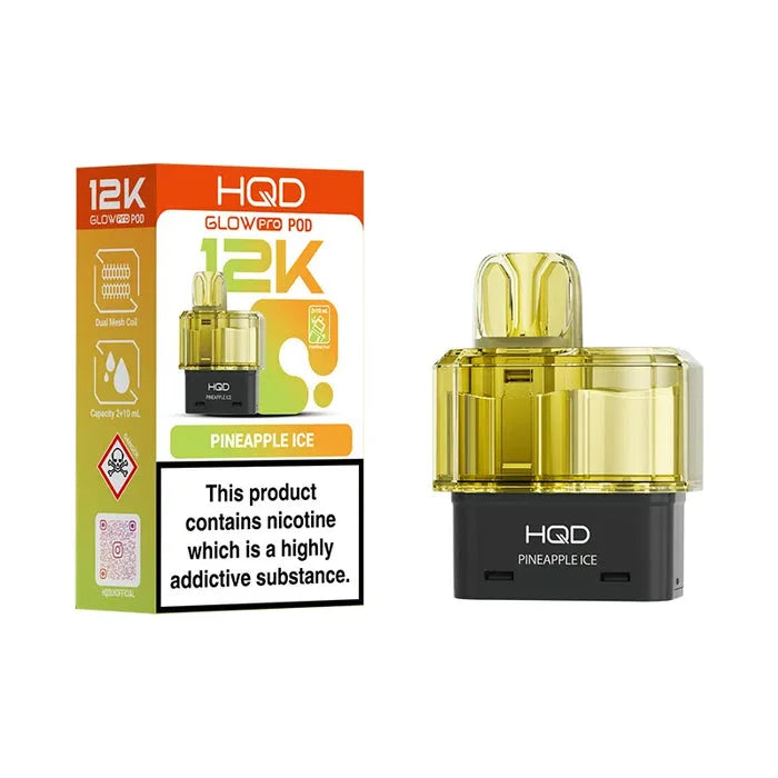 HQD Glow Pro 12K Pineapple Ice prefilled pods offering long-lasting flavour and smooth vaping