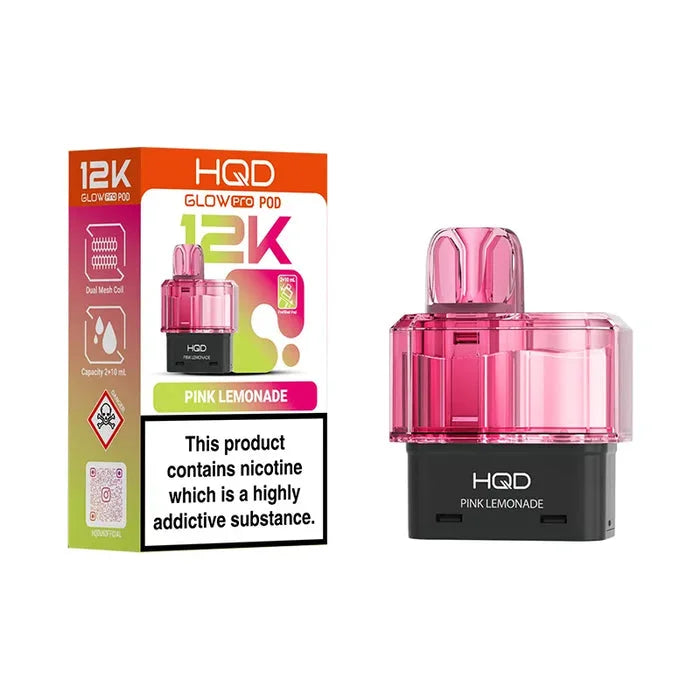 HQD Glow Pro 12K Pink Lemonade prefilled pods offering long-lasting flavour and smooth vaping