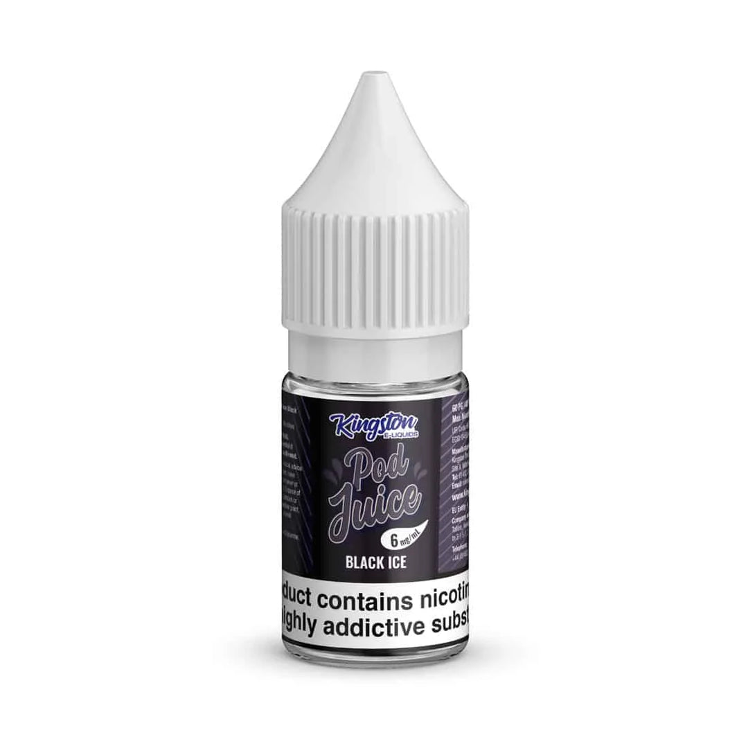 Black Ice Kingston Pod Juice Nic Salts 10ml – smooth nicotine salt e-liquid available in multiple flavour options