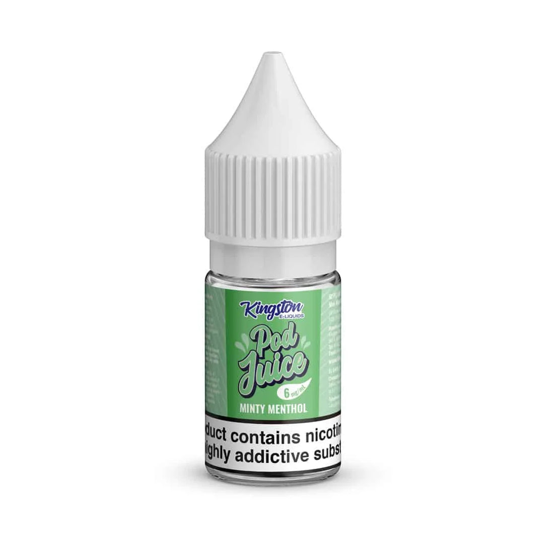 Minty Menthol Kingston Pod Juice Nic Salts 10ml – smooth nicotine salt e-liquid available in multiple flavour options