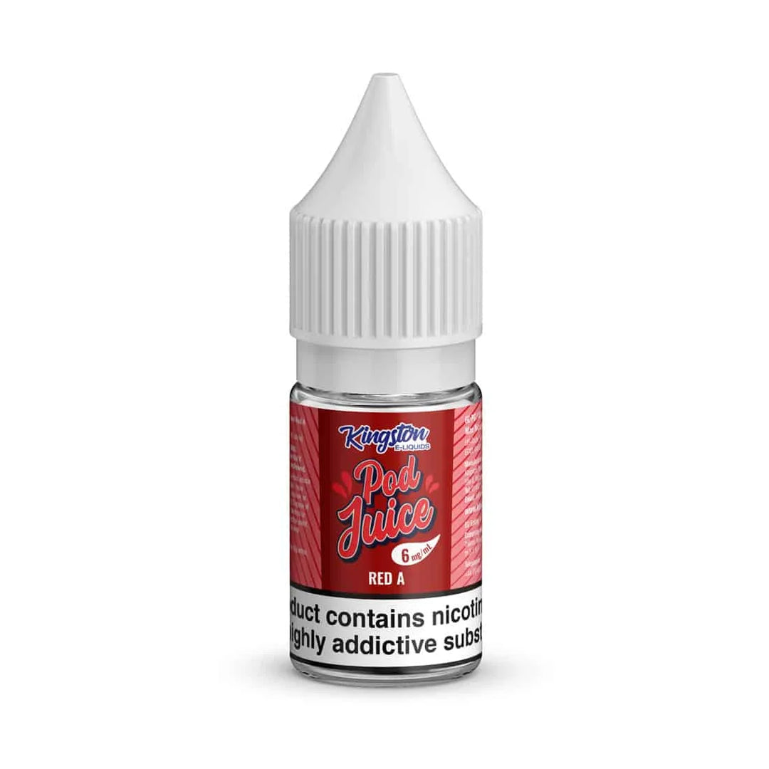 Red A Kingston Pod Juice Nic Salts 10ml – smooth nicotine salt e-liquid available in multiple flavour options