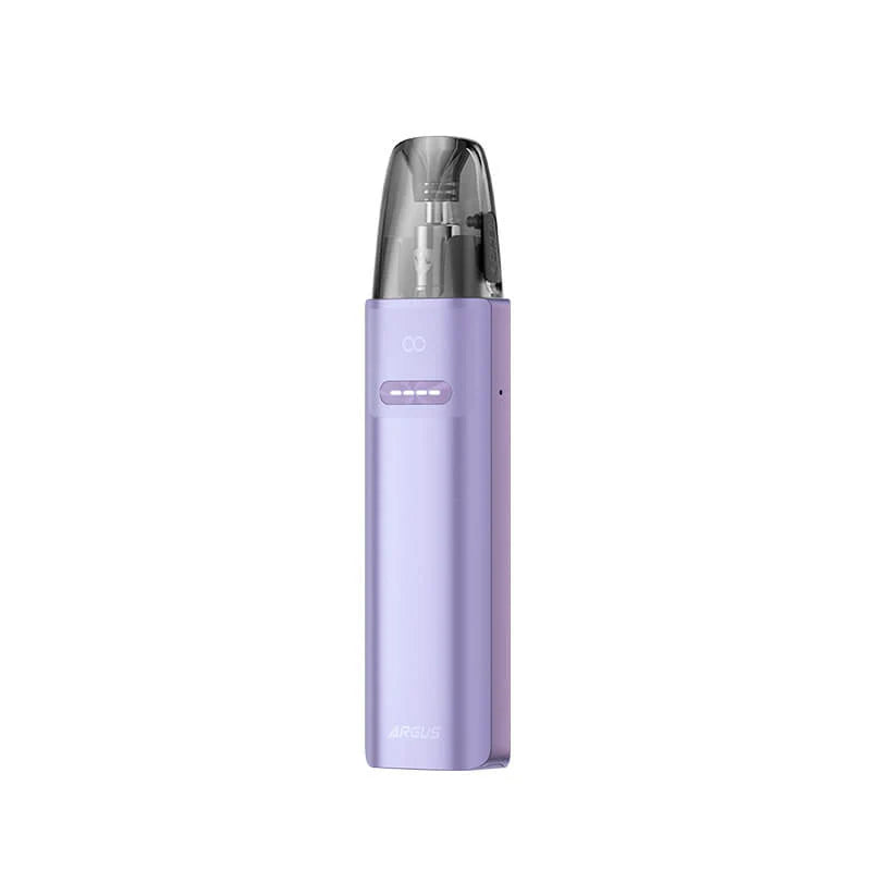 Voopoo Argus G4 Mini Pod Kit in Purple – compact refillable vape device with a 1650mAh battery, Multi-Ohm Cartridge technology, and adjustable airflow.