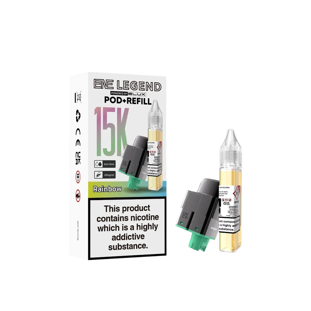 Elux ENE Legend 15K Prefilled Pods in Rainbow – replacement prefilled pods with 2ml e-liquid capacity.