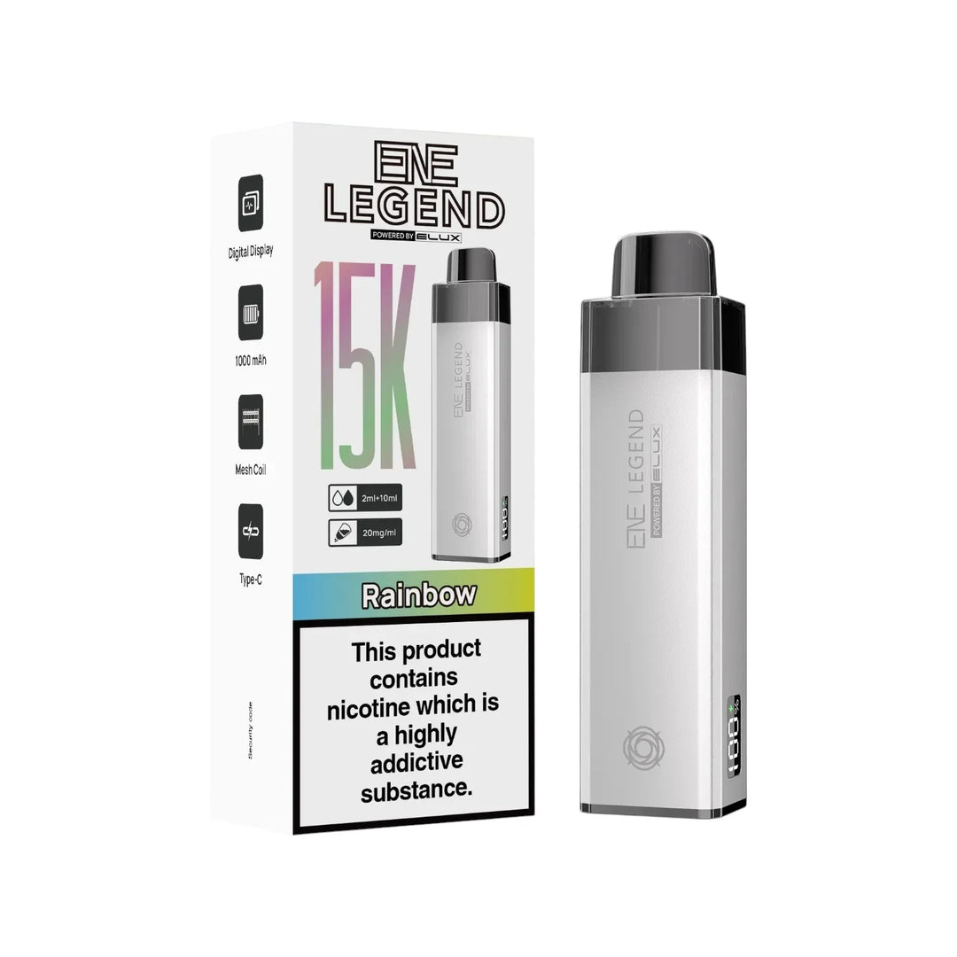 Elux ENE Legend 15K Prefilled Pod Kit in Rainbow – rechargeable pod vape kit with 1000mAh built-in battery.