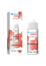 Load image into Gallery viewer, This image features the packaging for the &quot;RED APPLE ICE HAYATI PRO MAX E-LIQUID 100ML NO NICOTINE&quot; product. The package includes a sleek, clear bottle that prominently displays the e-liquid flavor, Red Apple Ice, along with its nicotine-free attribute highlighted in bold text.
