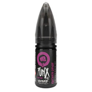Bottle of Raspberry Grenade Riot Squad Punx Nic Salts with deep red and purple packaging featuring bold raspberry cluster graphics, prominent ‘Punx’ logo, crafted for nicotine salt vape devices.