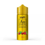 Load image into Gallery viewer, Bottle of Kingston AU Gold Red A 100 ml shortfill e-liquid featuring striking gold and red packaging with bold AU Gold logo, stylized berry and aniseed graphics, and the flavor name ‘Red A’ prominently displayed—formulated for 70VG/30PG sub-ohm vape devices.
