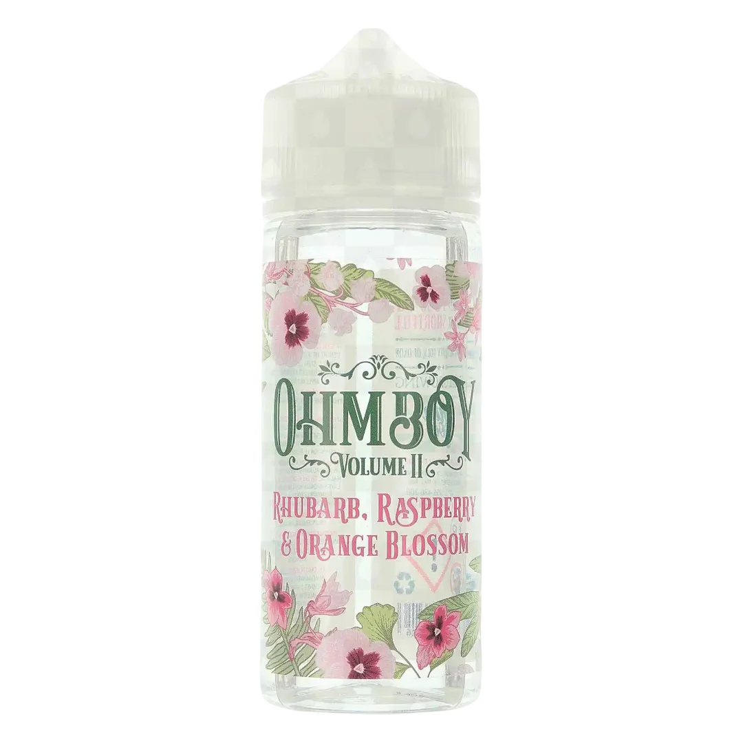 Ohm Boy Volume II E-Liquid 100ml Rhubarb, Raspberry & Orange Blossom – premium fruity vape juice with authentic British flavors and smooth 70/30 VG PG blend