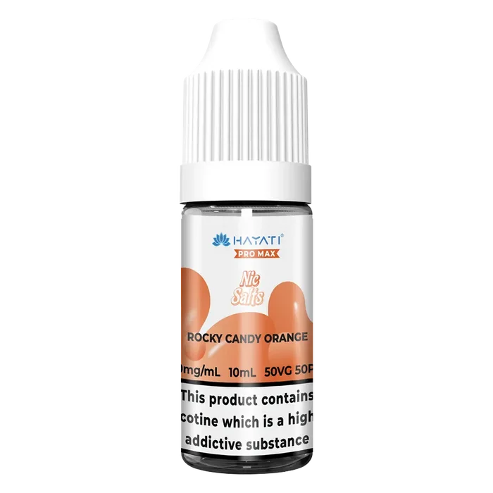 Hayati Pro Max Rocky Candy Orange Nic Salt vape juice, delivering smooth nicotine satisfaction and a refreshing vape experience.