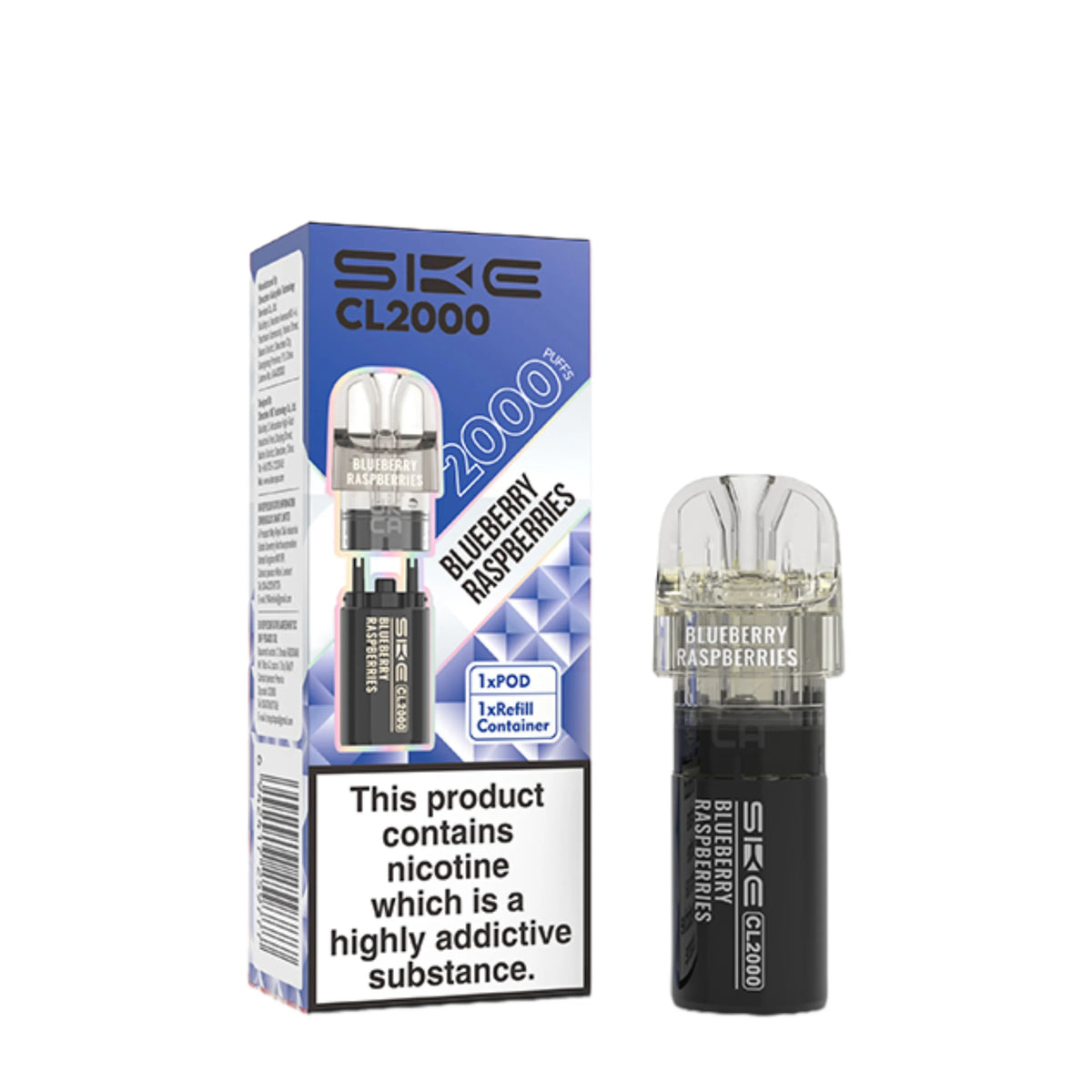 SKE Crystal CL2000 Blueberry Raspberries Prefilled Pods – flavour-rich vape pods designed for smooth performance and easy use