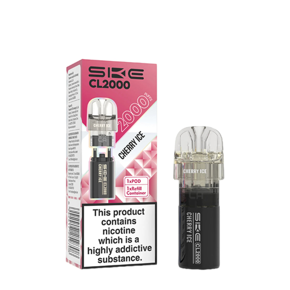 SKE Crystal CL2000 Cherry Ice Prefilled Pods – flavour-rich vape pods designed for smooth performance and easy use
