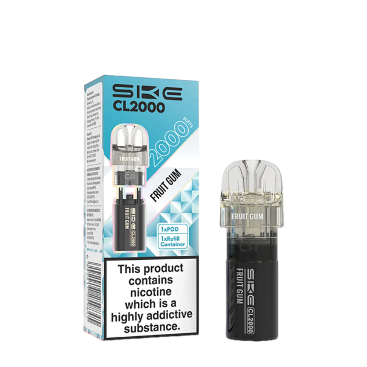 SKE Crystal CL2000 Fruit Gum Prefilled Pods – flavour-rich vape pods designed for smooth performance and easy use