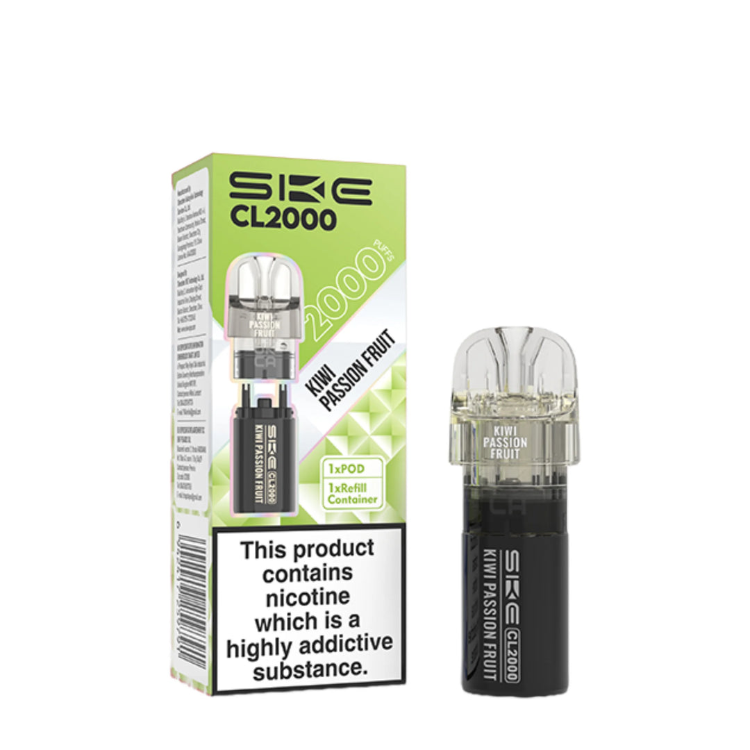 SKE Crystal CL2000 Kiwi Passion Fruit Prefilled Pods – flavour-rich vape pods designed for smooth performance and easy use