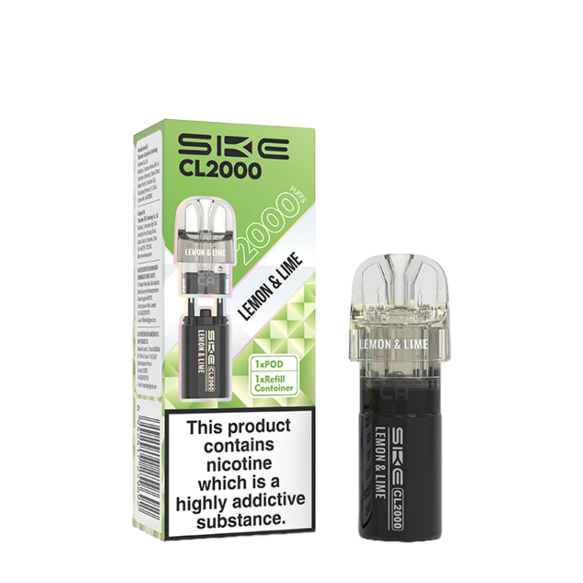 SKE Crystal CL2000 Lemon & Lime Prefilled Pods – flavour-rich vape pods designed for smooth performance and easy use