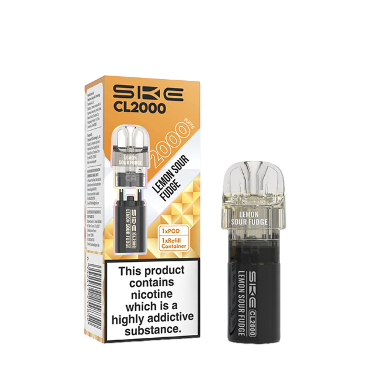 SKE Crystal CL2000 Lemon Sour Fudge Prefilled Pods – flavour-rich vape pods designed for smooth performance and easy use