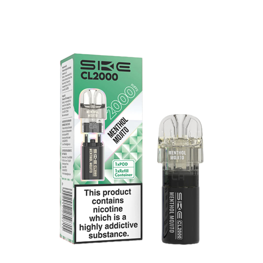 SKE Crystal CL2000 Menthol Mojito Prefilled Pods – flavour-rich vape pods designed for smooth performance and easy use