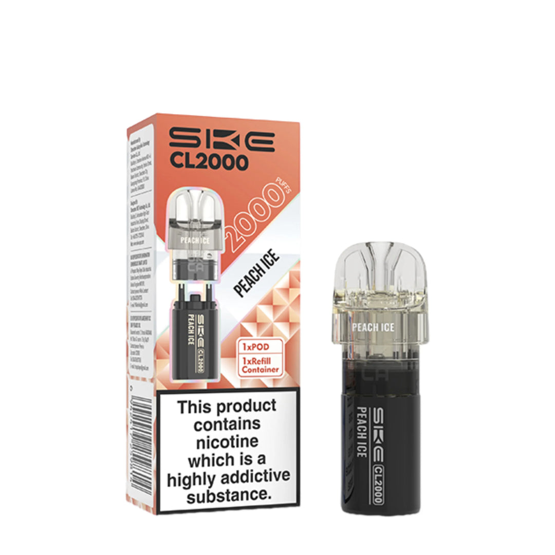 SKE Crystal CL2000 Peach Ice Prefilled Pods – flavour-rich vape pods designed for smooth performance and easy use