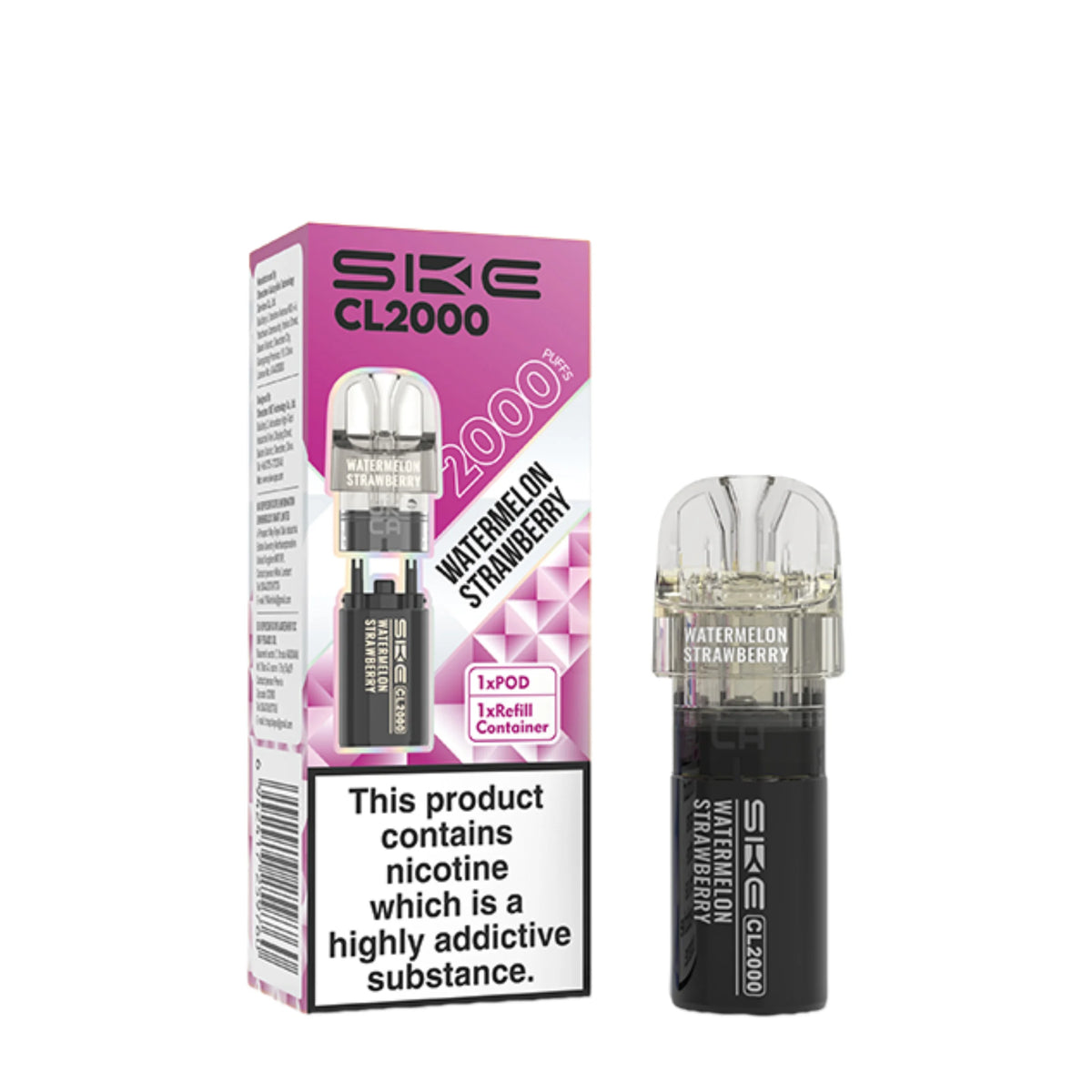 SKE Crystal CL2000 Watermelon Strawberry Prefilled Pods – flavour-rich vape pods designed for smooth performance and easy use