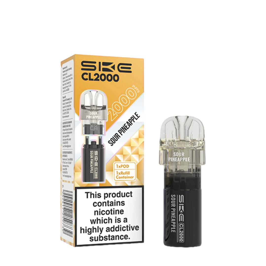 SKE Crystal CL2000 Sour Pineapple Prefilled Pods – flavour-rich vape pods designed for smooth performance and easy use