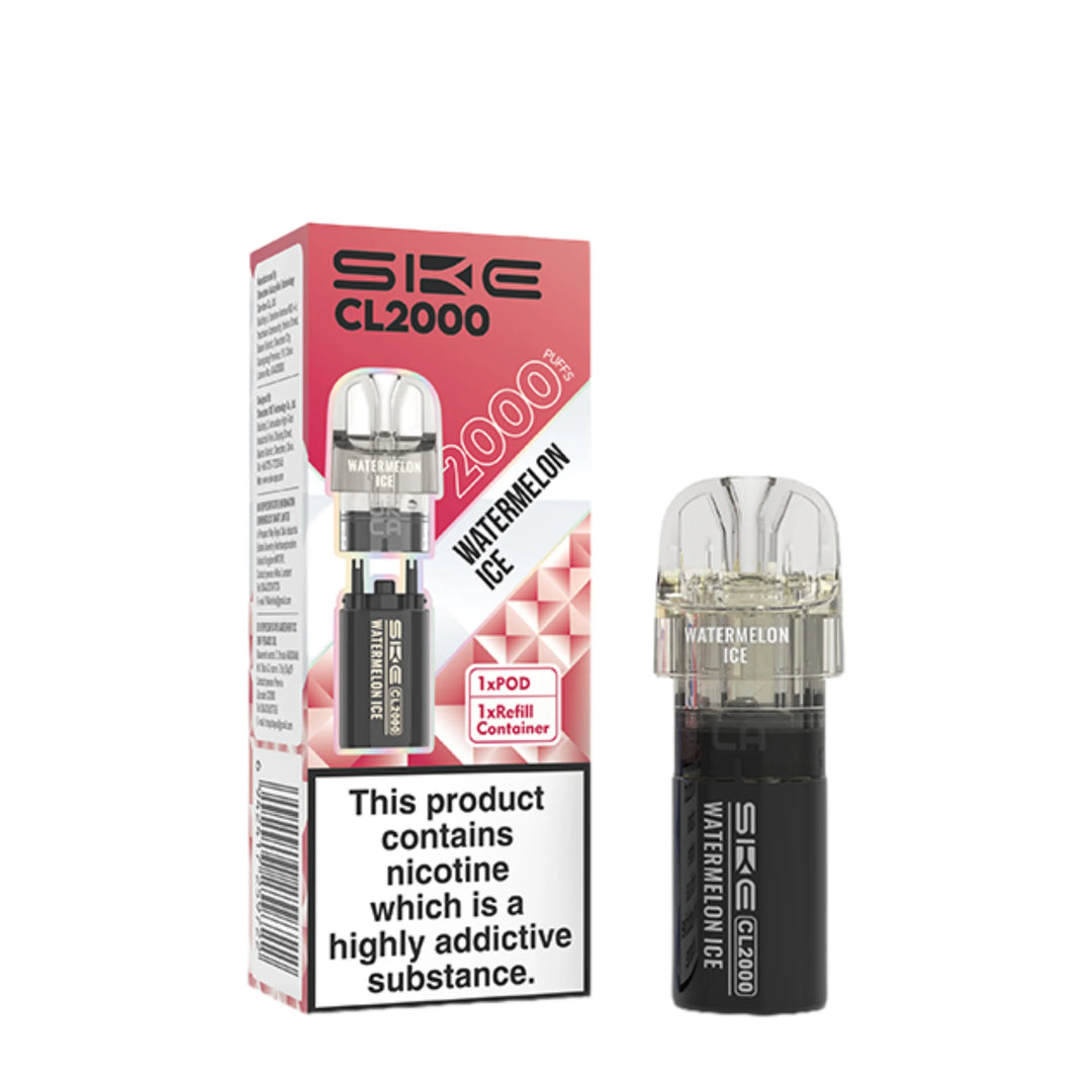 SKE Crystal CL2000 Watermelon Ice Prefilled Pods – flavour-rich vape pods designed for smooth performance and easy use