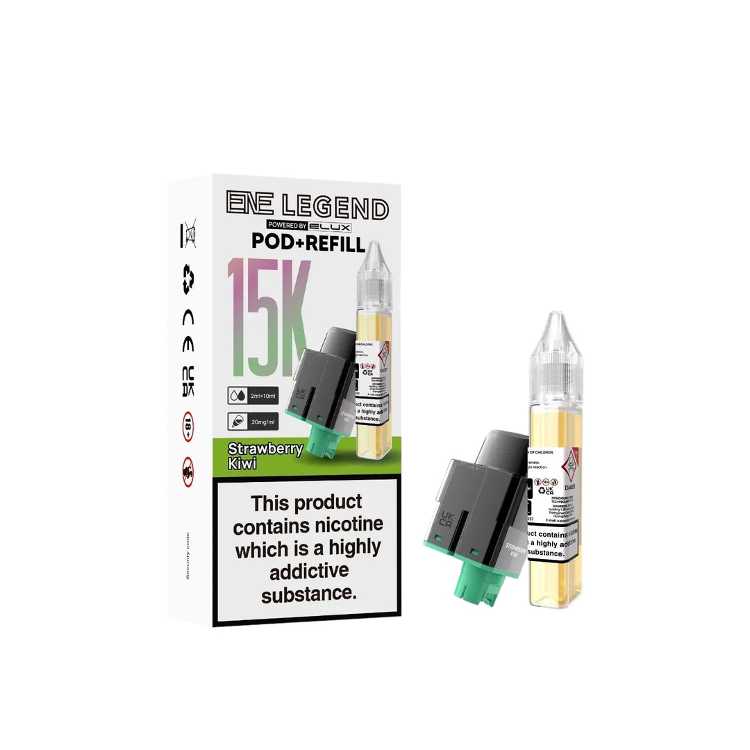 Elux ENE Legend 15K Prefilled Pods in Strawberry Kiwi – replacement prefilled pods with 2ml e-liquid capacity.
