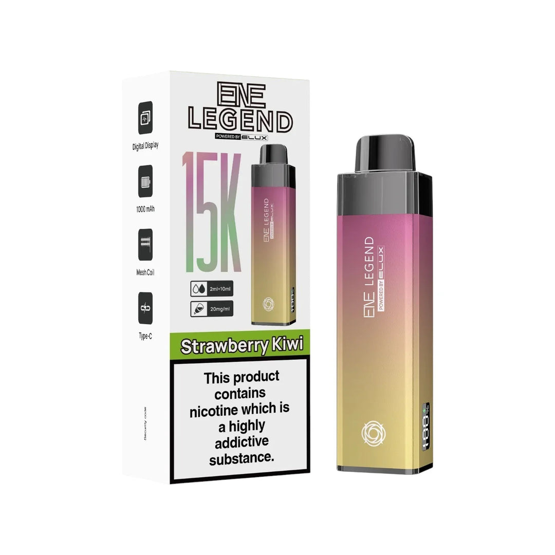 Elux ENE Legend 15K Prefilled Pod Kit in Strawberry Kiwi – rechargeable pod vape kit with 1000mAh built-in battery.