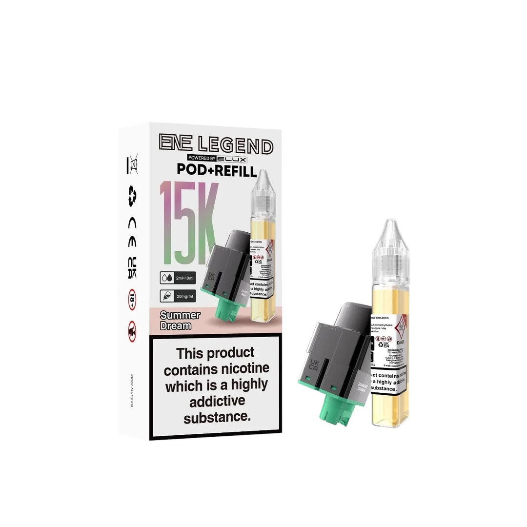 Elux ENE Legend 15K Prefilled Pods in Summer Dream – replacement prefilled pods with 2ml e-liquid capacity.