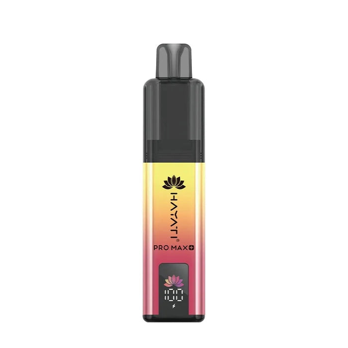 Hayati Pro Max 6000+ Prefilled Pod Kit in Sunset aura Flavor, featuring a convenient prefilled pod design and up to 6000 puffs for a satisfying vaping experience.