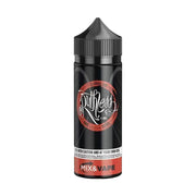 A 100ml bottle of Slurricane Ruthless e-liquid with a black label, featuring the brand name and flavor hints such as peaches, guava, and papaya.